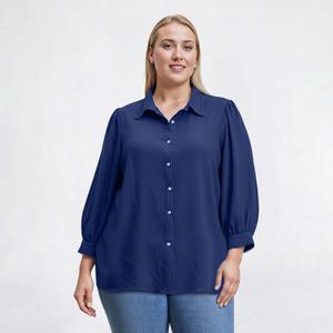 Plus Size Notations Crochet Trim Collar Airflow Blouse alternate view